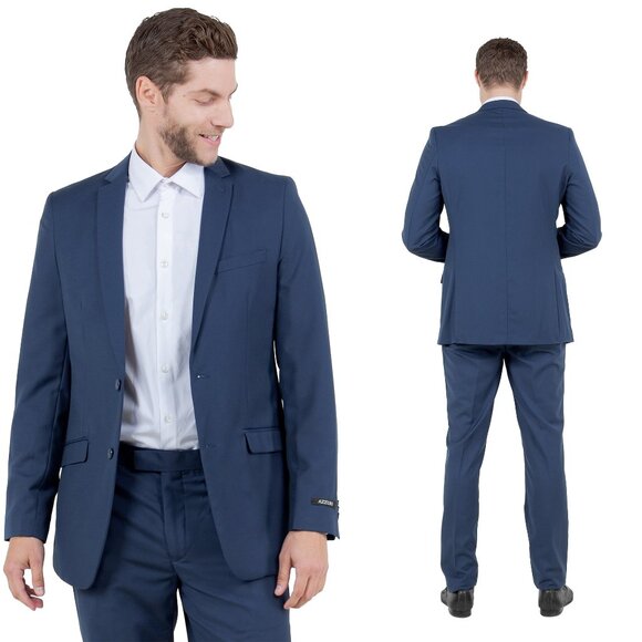 Azzuro's Premium Polyester Slim Fit 2pc Mens Suit, Navy - Picture 1 of 5
